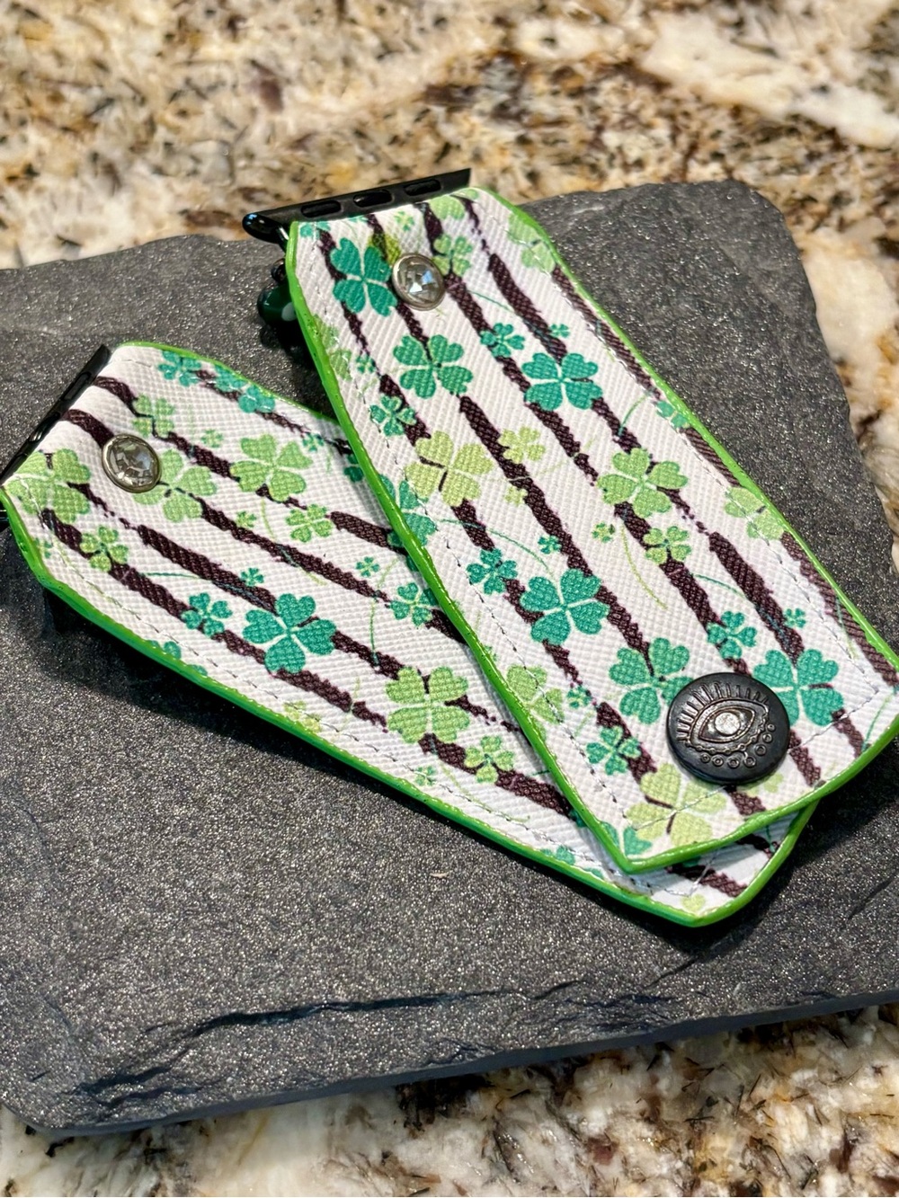 Green Clover Floral Watch Band - Snap Closure